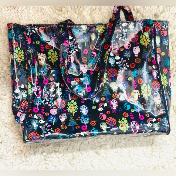 Paperchase Blk Glossy Cartoon Fun Owl-Floral Print Tote Bag Large Purse Carrier - Picture 5 of 6